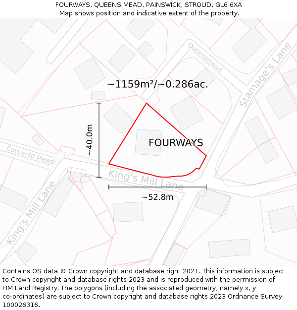 FOURWAYS, QUEENS MEAD, PAINSWICK, STROUD, GL6 6XA: Plot and title map