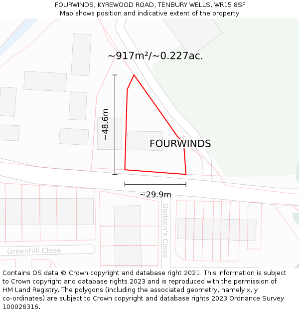 FOURWINDS, KYREWOOD ROAD, TENBURY WELLS, WR15 8SF: Plot and title map