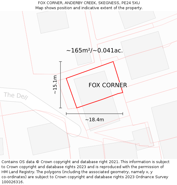 FOX CORNER, ANDERBY CREEK, SKEGNESS, PE24 5XU: Plot and title map