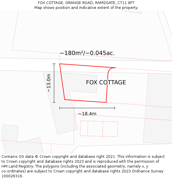 FOX COTTAGE, GRANGE ROAD, RAMSGATE, CT11 9PT: Plot and title map