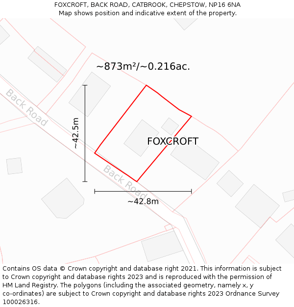FOXCROFT, BACK ROAD, CATBROOK, CHEPSTOW, NP16 6NA: Plot and title map