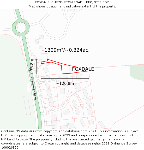 FOXDALE, CHEDDLETON ROAD, LEEK, ST13 5QZ: Plot and title map