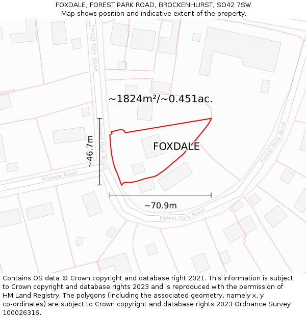 FOXDALE, FOREST PARK ROAD, BROCKENHURST, SO42 7SW: Plot and title map