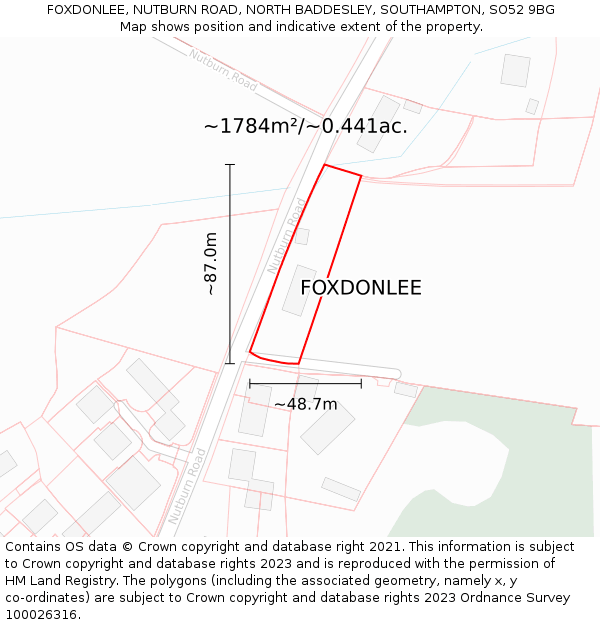 FOXDONLEE, NUTBURN ROAD, NORTH BADDESLEY, SOUTHAMPTON, SO52 9BG: Plot and title map