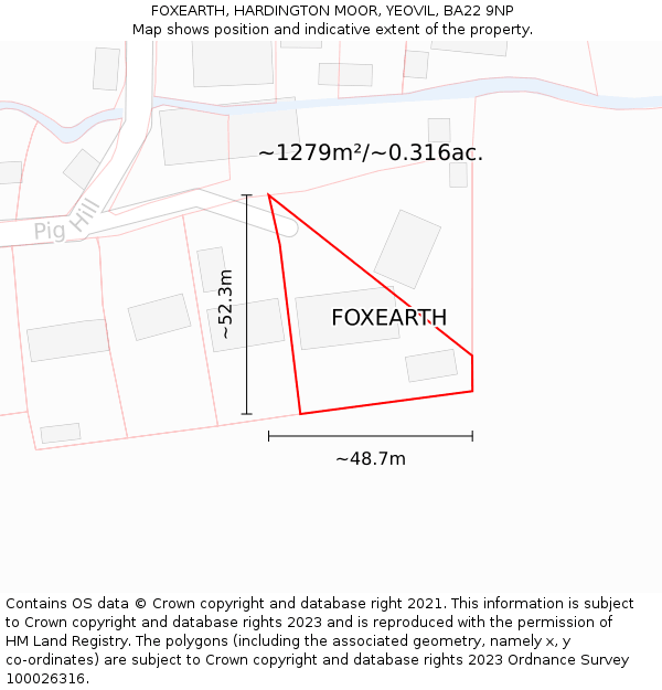 FOXEARTH, HARDINGTON MOOR, YEOVIL, BA22 9NP: Plot and title map