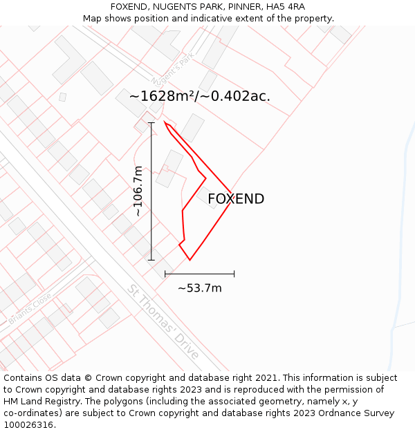 FOXEND, NUGENTS PARK, PINNER, HA5 4RA: Plot and title map