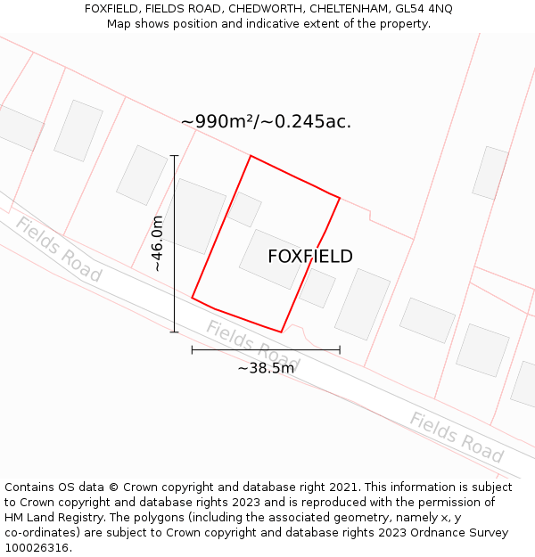 FOXFIELD, FIELDS ROAD, CHEDWORTH, CHELTENHAM, GL54 4NQ: Plot and title map