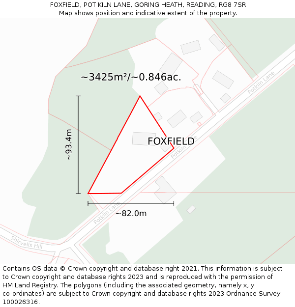 FOXFIELD, POT KILN LANE, GORING HEATH, READING, RG8 7SR: Plot and title map