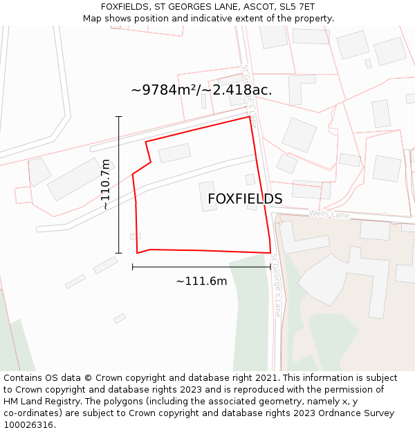FOXFIELDS, ST GEORGES LANE, ASCOT, SL5 7ET: Plot and title map