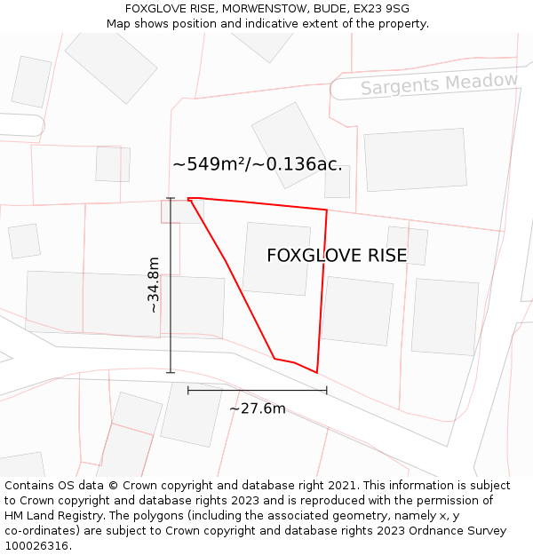 FOXGLOVE RISE, MORWENSTOW, BUDE, EX23 9SG: Plot and title map