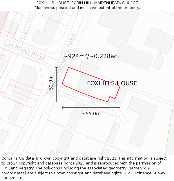 FOXHILLS HOUSE, ROBIN HILL, MAIDENHEAD, SL6 2GZ: Plot and title map