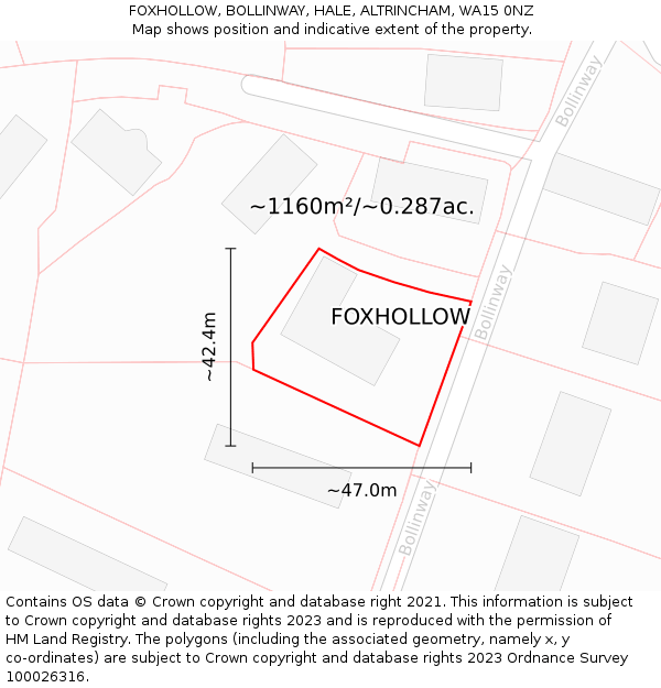 FOXHOLLOW, BOLLINWAY, HALE, ALTRINCHAM, WA15 0NZ: Plot and title map