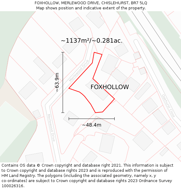 FOXHOLLOW, MERLEWOOD DRIVE, CHISLEHURST, BR7 5LQ: Plot and title map
