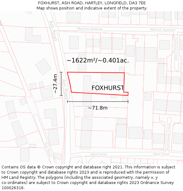 FOXHURST, ASH ROAD, HARTLEY, LONGFIELD, DA3 7EE: Plot and title map