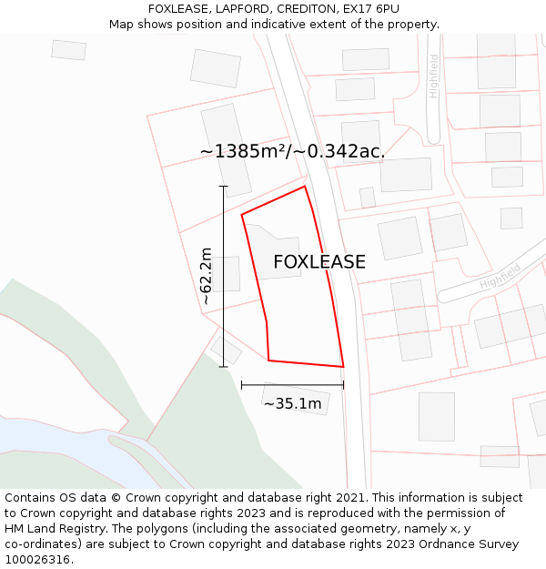 FOXLEASE, LAPFORD, CREDITON, EX17 6PU: Plot and title map