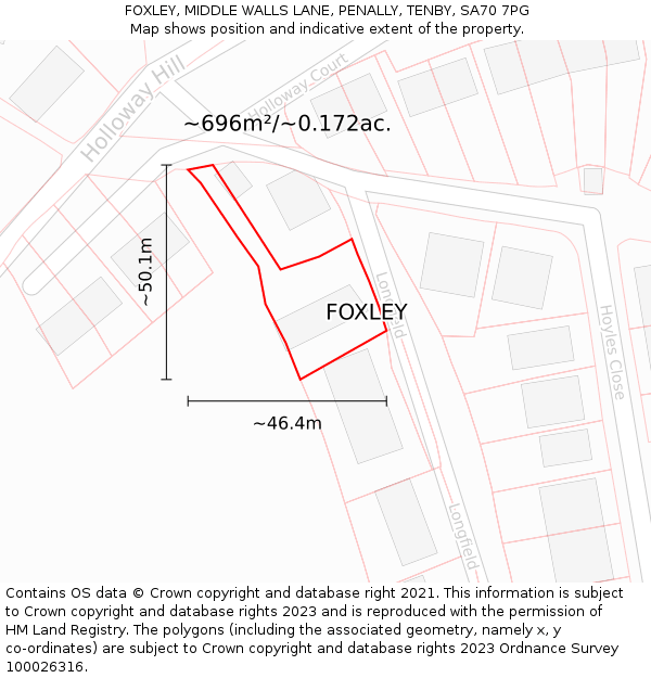 FOXLEY, MIDDLE WALLS LANE, PENALLY, TENBY, SA70 7PG: Plot and title map