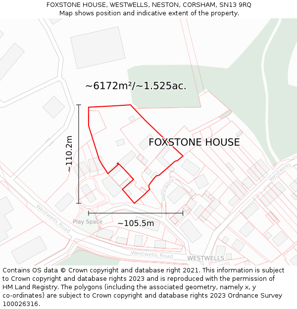 FOXSTONE HOUSE, WESTWELLS, NESTON, CORSHAM, SN13 9RQ: Plot and title map