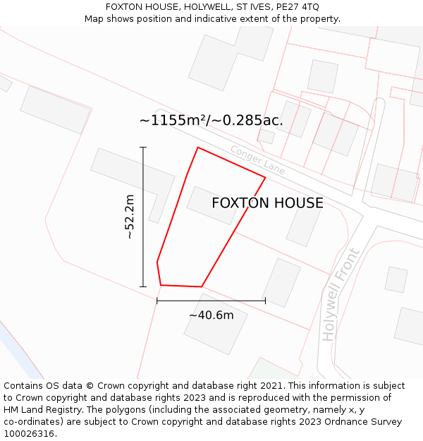 FOXTON HOUSE, HOLYWELL, ST IVES, PE27 4TQ: Plot and title map