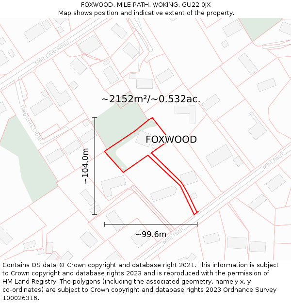 FOXWOOD, MILE PATH, WOKING, GU22 0JX: Plot and title map