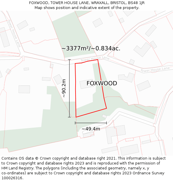 FOXWOOD, TOWER HOUSE LANE, WRAXALL, BRISTOL, BS48 1JR: Plot and title map