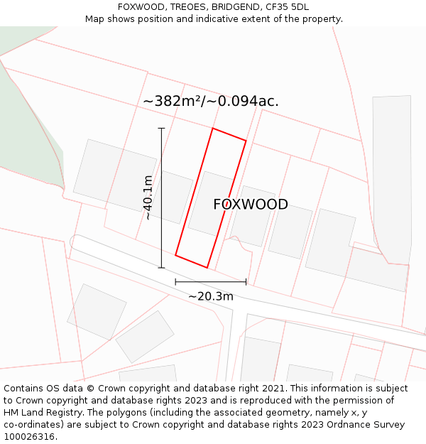 FOXWOOD, TREOES, BRIDGEND, CF35 5DL: Plot and title map