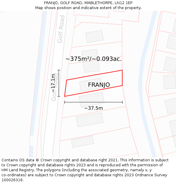 FRANJO, GOLF ROAD, MABLETHORPE, LN12 1EP: Plot and title map