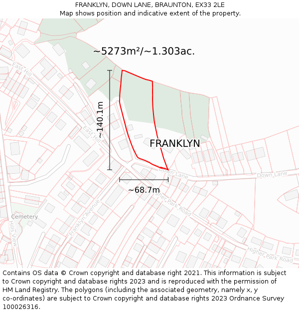 FRANKLYN, DOWN LANE, BRAUNTON, EX33 2LE: Plot and title map