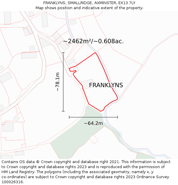 FRANKLYNS, SMALLRIDGE, AXMINSTER, EX13 7LY: Plot and title map