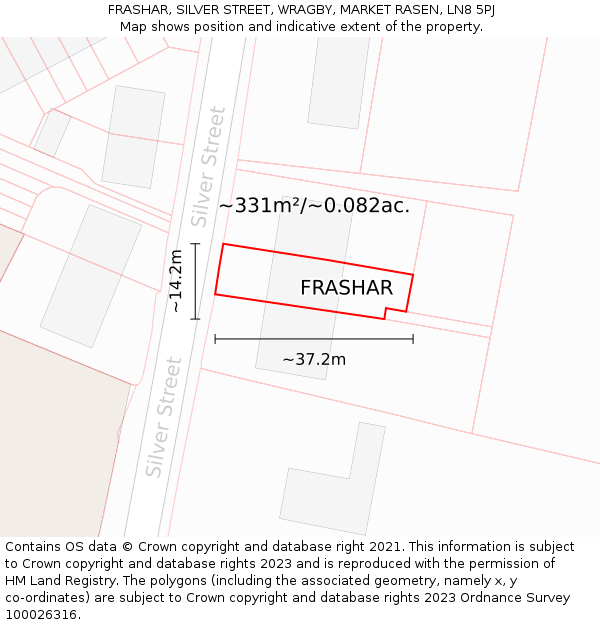 FRASHAR, SILVER STREET, WRAGBY, MARKET RASEN, LN8 5PJ: Plot and title map