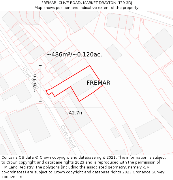 FREMAR, CLIVE ROAD, MARKET DRAYTON, TF9 3DJ: Plot and title map
