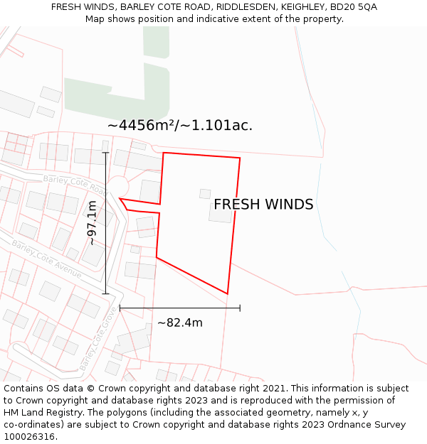 FRESH WINDS, BARLEY COTE ROAD, RIDDLESDEN, KEIGHLEY, BD20 5QA: Plot and title map