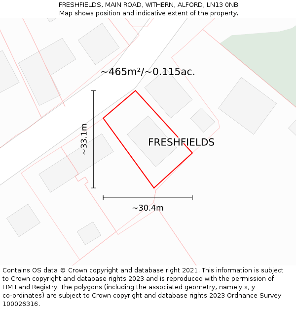 FRESHFIELDS, MAIN ROAD, WITHERN, ALFORD, LN13 0NB: Plot and title map
