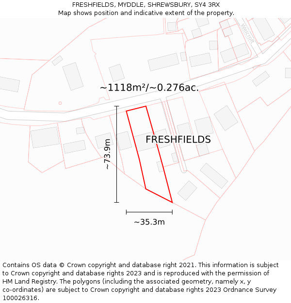 FRESHFIELDS, MYDDLE, SHREWSBURY, SY4 3RX: Plot and title map