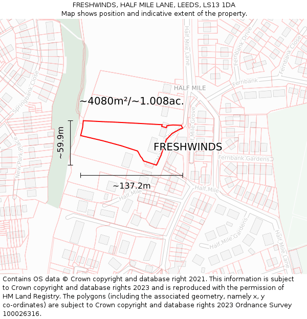 FRESHWINDS, HALF MILE LANE, LEEDS, LS13 1DA: Plot and title map