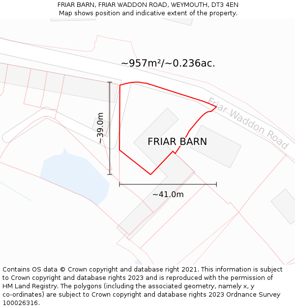 FRIAR BARN, FRIAR WADDON ROAD, WEYMOUTH, DT3 4EN: Plot and title map