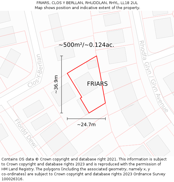 FRIARS, CLOS Y BERLLAN, RHUDDLAN, RHYL, LL18 2UL: Plot and title map