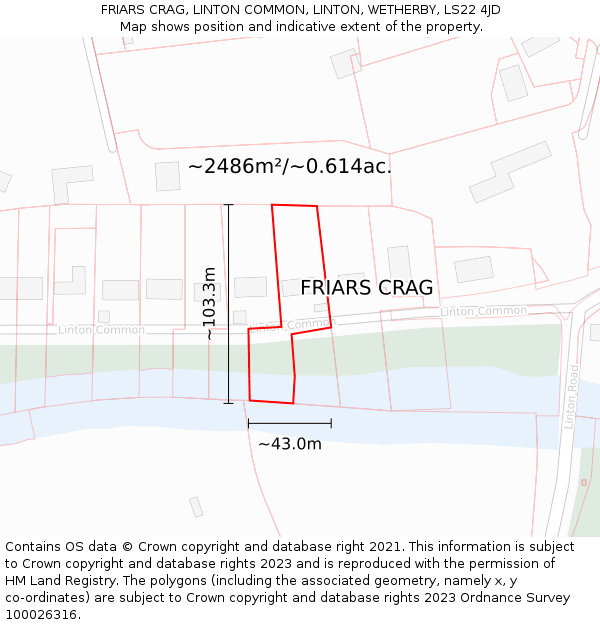 FRIARS CRAG, LINTON COMMON, LINTON, WETHERBY, LS22 4JD: Plot and title map