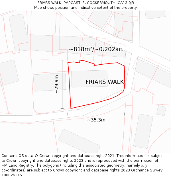 FRIARS WALK, PAPCASTLE, COCKERMOUTH, CA13 0JR: Plot and title map