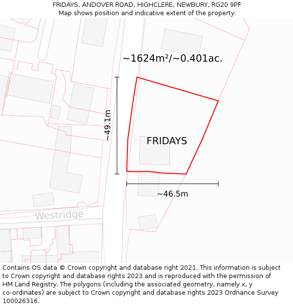 FRIDAYS, ANDOVER ROAD, HIGHCLERE, NEWBURY, RG20 9PF: Plot and title map