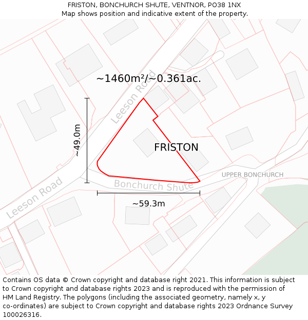 FRISTON, BONCHURCH SHUTE, VENTNOR, PO38 1NX: Plot and title map