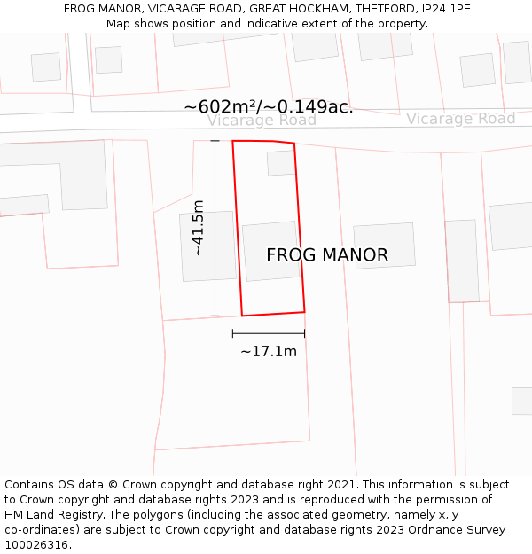 FROG MANOR, VICARAGE ROAD, GREAT HOCKHAM, THETFORD, IP24 1PE: Plot and title map