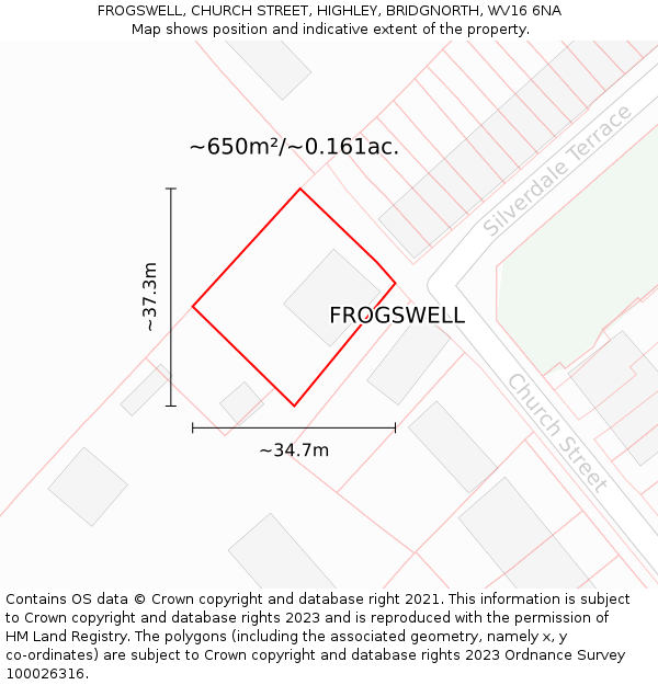 FROGSWELL, CHURCH STREET, HIGHLEY, BRIDGNORTH, WV16 6NA: Plot and title map
