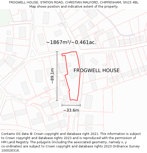 FROGWELL HOUSE, STATION ROAD, CHRISTIAN MALFORD, CHIPPENHAM, SN15 4BL: Plot and title map
