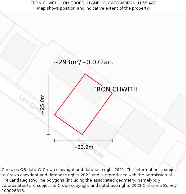 FRON CHWITH, LON GROES, LLANRUG, CAERNARFON, LL55 4AF: Plot and title map
