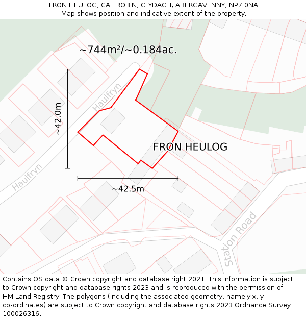FRON HEULOG, CAE ROBIN, CLYDACH, ABERGAVENNY, NP7 0NA: Plot and title map