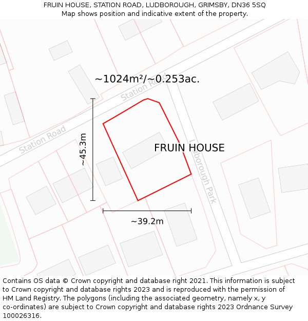 FRUIN HOUSE, STATION ROAD, LUDBOROUGH, GRIMSBY, DN36 5SQ: Plot and title map