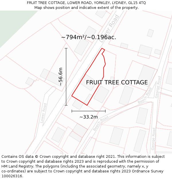 FRUIT TREE COTTAGE, LOWER ROAD, YORKLEY, LYDNEY, GL15 4TQ: Plot and title map