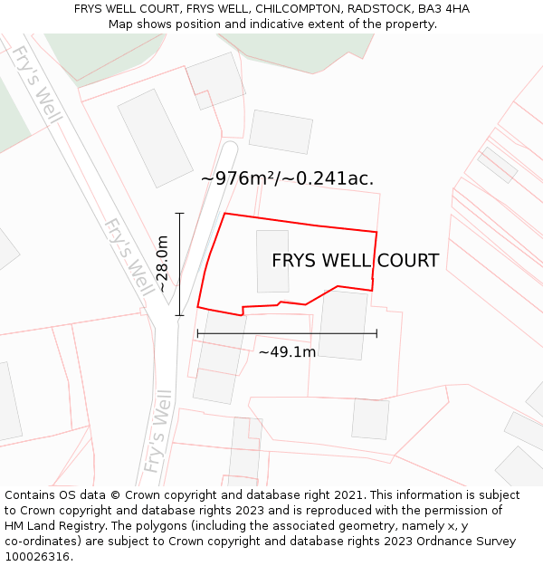 FRYS WELL COURT, FRYS WELL, CHILCOMPTON, RADSTOCK, BA3 4HA: Plot and title map