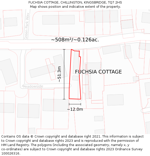 FUCHSIA COTTAGE, CHILLINGTON, KINGSBRIDGE, TQ7 2HS: Plot and title map