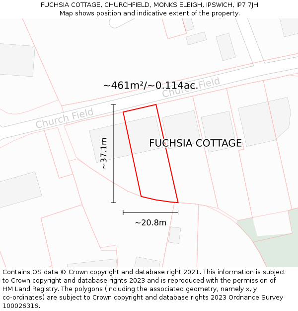 FUCHSIA COTTAGE, CHURCHFIELD, MONKS ELEIGH, IPSWICH, IP7 7JH: Plot and title map